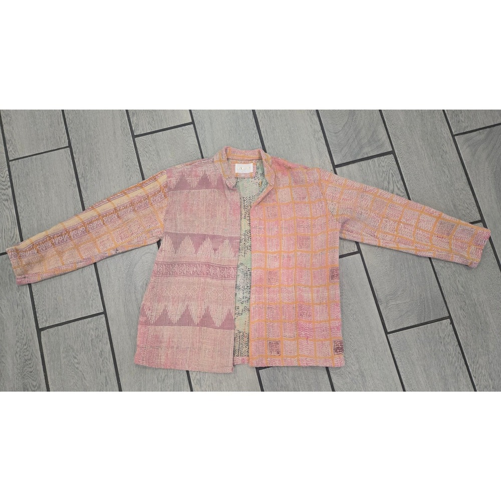 LLANI x Free People Kantha Jacket Pink Orange Cotton Patchwork Open Front Boho